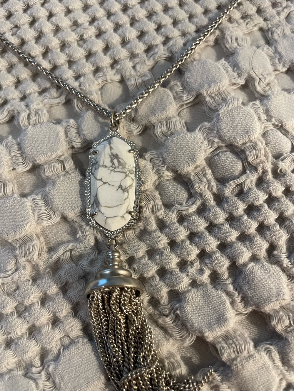 Kendra Scott Silver Tassel Pendant Necklace with White Howlite